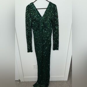Soieblu Dark Green Sequin Long Sleeve Dress